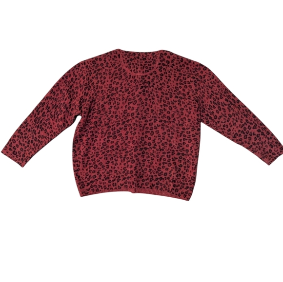 AC Autumn Cashmere Cardigan Cropped Red Cheetah Sweater 3/4 Sleeve M Mob Wife - Picture 2 of 8